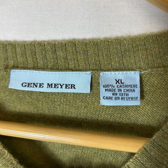Gene Meyer Olive 100% Cashmere Red Blue Striped Crewneck Sweater Size XL - Picture 5 of 10